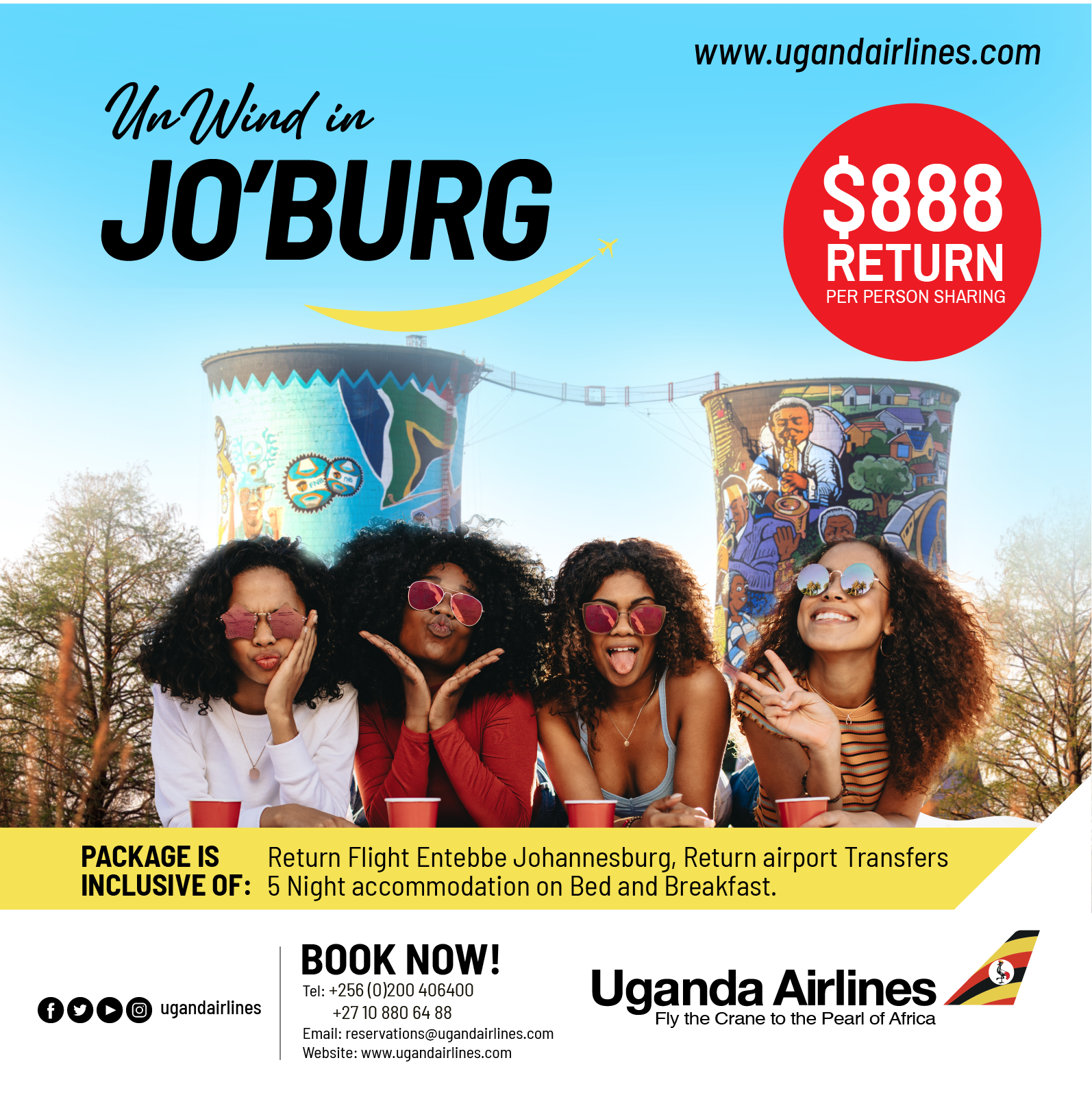 Unwind in JO’BURG – with Uganda Airlines
